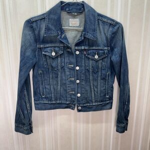 Levis Denim Jacket Womens S Blue Trucker Button Front Pockets Casual Classic